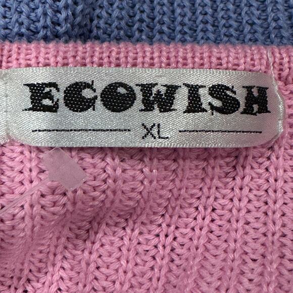 Ecowish Rainbow Cardigan Womens XL Multicolor Striped Open Front Sweater Preppy - Picture 6 of 7